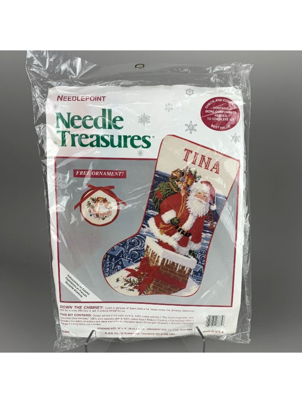 JCA Needle Treasures Santa Down the Chimney Needlepoint Stocking Kit 06835 Vtg